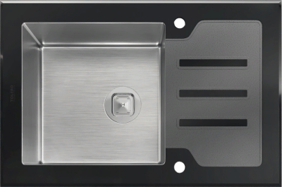 Детальное фото товара: Tolero Ceramic Glass TG-660, мойка, нержавеющая сталь/черное стекло