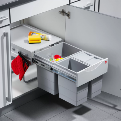 Hailo Space Saving выдвижная мусорная система с 3 ведрами 18л, 8,5л, 8,5л с крышкой              Детальное фото товара: Hailo Space Saving выдвижная мусорная система с 3 ведрами 18л, 8,5л, 8,5л с крышкой