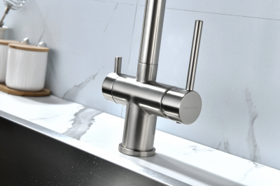 Paulmark SERPENTINE, смеситель, брашированная сталь, никель Детальное фото товара: Paulmark SERPENTINE, смеситель, брашированная сталь, никель