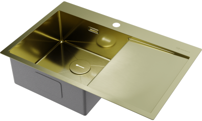 Детальное фото товара: Omoikiri Akisame 78-LG-L, мойка, нержавеющая сталь/светлое золото, чаша слева