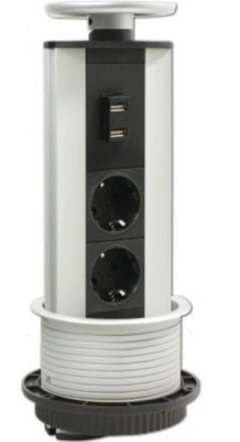 Детальное фото товара: EVOLINE Port USB Charger, 2 эл. розетки, 2 USB зарядки, серебристый