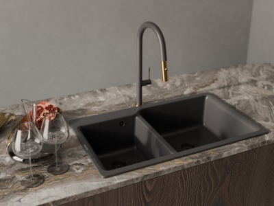 Детальное фото товара: Rivelato ASTI 3972500 antracite/oro, смеситель, гранит, антрацит/золото