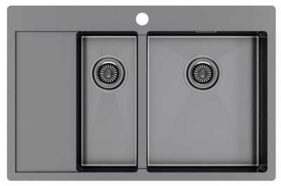 Paulmark KRONER 78/2SF, мойка, нержавеющая сталь, вороненая сталь, правая