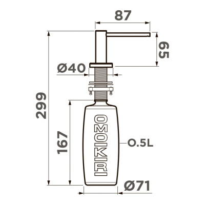 Omoikiri OM-10-BN, дозатор для моющего средства, нержавеющая сталь Детальное фото товара: Omoikiri OM-10-BN, дозатор для моющего средства, нержавеющая сталь