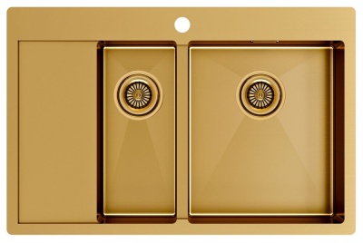 Детальное фото товара: Paulmark KRONER 78/2SF, мойка, нержавеющая сталь, брашированное золото, правая