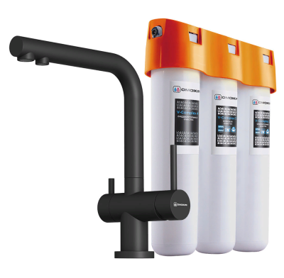 Детальное фото товара: Omoikiri Nagano-BL-P, смеситель, гранит, черный + Pure drop Lite