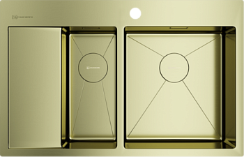 Фото товара: Omoikiri Akisame 78-2-LG-R, мойка, нержавеющая сталь/светлое золото, чаша справа  