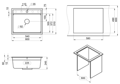 GRANULA 6003i мойка, гранит, черный Детальное фото товара: GRANULA 6003i мойка, гранит, черный