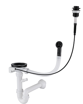 Фото товара: GranFest Сифон одинарный 3 1/2"  полу-автомат с круглым переливом, черный