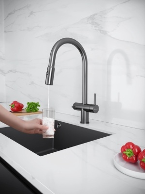 Детальное фото товара: KUCHENSTERN BRUNN-FS, смеситель, нержавеющая сталь, вороненая сталь