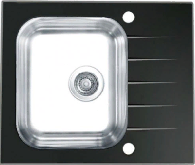 ALVEUS VITRO 10 RAL9005-90, мойка, нерж. сталь/стекло, черный (c сифоном клапан-автомат 1058656)