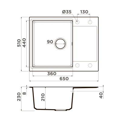 Omoikiri Daisen 65T-ES, мойка, гранит, эспрессо Детальное фото товара: Omoikiri Daisen 65T-ES, мойка, гранит, эспрессо