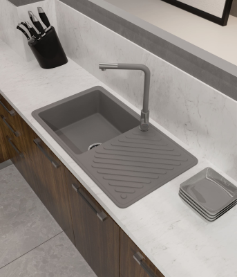 GranFest QUARZ GF-ZL-53, мойка, гранит, темно-серый Детальное фото товара: GranFest QUARZ GF-ZL-53, мойка, гранит, темно-серый