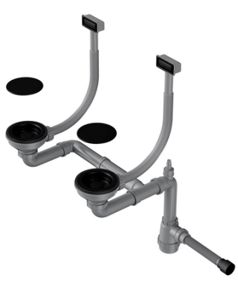 Omoikiri WK-2C-GB Арматура для двухчашевых моек с прямоугольными переливами, графит