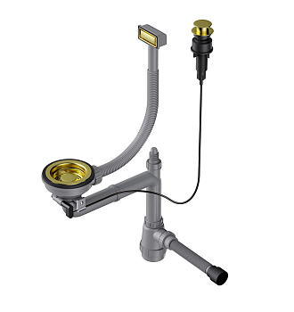 Фото товара: Omoikiri WK-1-LG-A Арматура для одночашевых моек с прямоугольным переливом, светлое золото