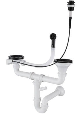 GranFest Сифон двойной 3 1/2" полу-автомат с круглым переливом, черный