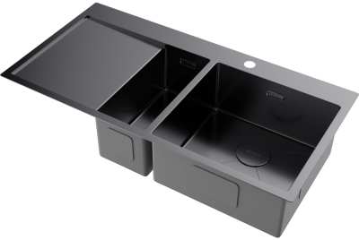 Детальное фото товара: Omoikiri Akisame 100-2-GM-R, мойка, нержавеющая сталь/вороненая сталь, чаша справа