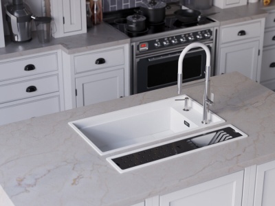 Детальное фото товара: Omoikiri Kinaru 86-U/I WH, мойка, керамика, белый