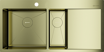 Фото товара: Omoikiri Akisame 100-2-LG-L, мойка, нержавеющая сталь/светлое золото, чаша слева
