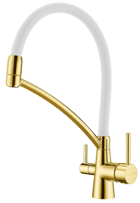 Детальное фото товара: Paulmark SIEGEN, смеситель, золото, белый шланг