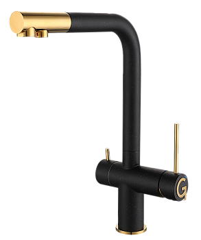 Фото товара: Rivelato LUGANO 1523513 nero/oro, смеситель, гранит, черный/золото