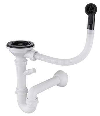 GranFest Сифон одинарный 3 1/2" с круглым переливом, черный