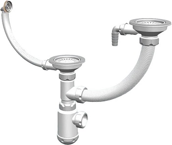 Фото товара: GranFest Сифон двойной Санпласт GRAND с круглым переливом и отводом ЭКО