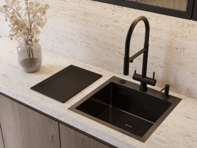 Детальное фото товара: Omoikiri Kanto GB, смеситель, графит/черный гибкий шланг