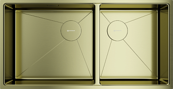 Фото товара: Omoikiri Taki 85-2-LB-U/IF-LG Side, мойка, нержавеющая сталь/светлое золото