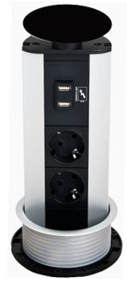 Детальное фото товара: EVOLINE Port USB Charger, 2 эл. розетки, 2 USB зарядки, черный