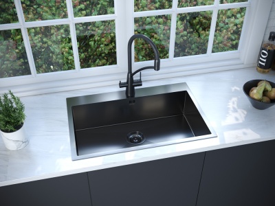 Детальное фото товара: Paulmark KRONER 75, мойка, нержавеющая сталь, вороненая сталь 