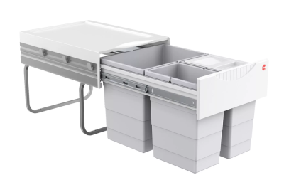 Hailo Space Saving выдвижная мусорная система с 3 ведрами 18л, 8,5л, 8,5л с крышкой              Детальное фото товара: Hailo Space Saving выдвижная мусорная система с 3 ведрами 18л, 8,5л, 8,5л с крышкой