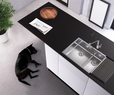 Детальное фото товара: ALVEUS NOX 90L BRS, мойка, нержавеющая сталь, левая (в комплекте с интегрированным сифоном)