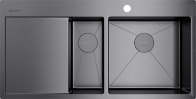 Детальное фото товара: Omoikiri Akisame 100-2-GM-R, мойка, нержавеющая сталь/вороненая сталь, чаша справа