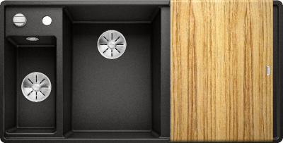 Blanco Axia III 6S-F, мойка, чаша слева, гранит, черный, доска ясень