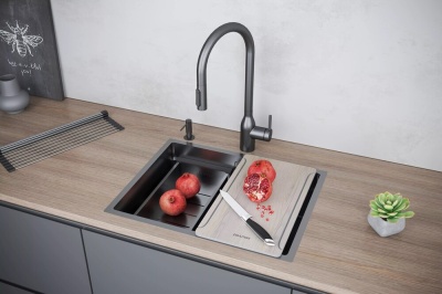 Детальное фото товара: Paulmark NEXT-MULTI SINK 58 UNI, мойка, нержавеющая сталь, вороненая сталь