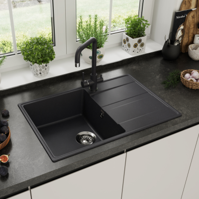 Детальное фото товара: Maunfeld Lacrima 750 MFQS-750B, мойка, гранит, черный