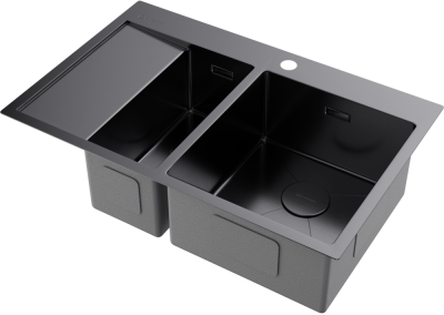 Детальное фото товара: Omoikiri Akisame 78-2-GM-R, мойка, нержавеющая сталь/вороненая сталь, чаша справа