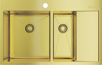 Фото товара: Omoikiri Akisame 78-2-LG-L, мойка, нержавеющая сталь/светлое золото, чаша слева