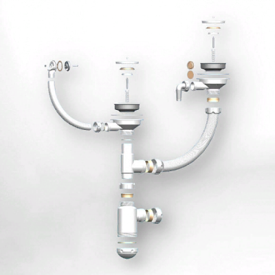 Детальное фото товара: GRANULA сифон двойной GRAND 31/2 с круглым переливом и отводом ЭКОНОМ