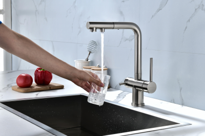 Paulmark SERPENTINE, смеситель, брашированная сталь, никель Детальное фото товара: Paulmark SERPENTINE, смеситель, брашированная сталь, никель