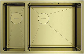 Фото товара: Omoikiri Taki 69-2-U/IF-LG-R Side, мойка, нержавеющая сталь/светлое золото, чаша справа