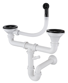 Фото товара: GranFest Сифон двойной 3 1/2" с круглым переливом, черный