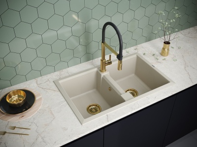 Paulmark TANDEM 80/2, мойка, гранит, бежевый Детальное фото товара: Paulmark TANDEM 80/2, мойка, гранит, бежевый