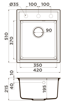 Omoikiri Daisen 42-WH, мойка, гранит, белый Детальное фото товара: Omoikiri Daisen 42-WH, мойка, гранит, белый