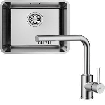 Фото товара: Omoikiri Omi 43-U/I-IN Ultra Mini + Nakagawa 2 Plus-BN, нержавеющая сталь