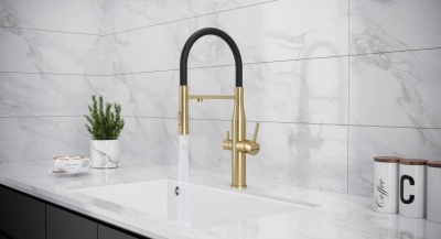 Детальное фото товара: KUCHENSTERN ELIT-FE, смеситель, нержавеющая сталь, золото