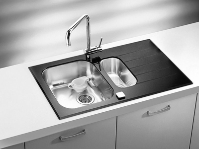 Детальное фото товара: ALVEUS GLASSIX 20 RAL9005-90, мойка, нержавеющая сталь/стекло, черный (в компл.с сифон 1077134)