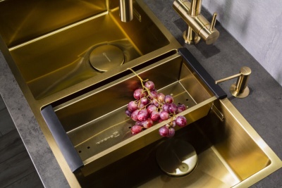 Детальное фото товара: Omoikiri Taki 86-2-U/IF LG, мойка, нержавеющая сталь/светлое золото