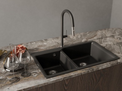 Детальное фото товара: Rivelato ASTI 3972500 nero/cromo, смеситель, гранит, черный/хром